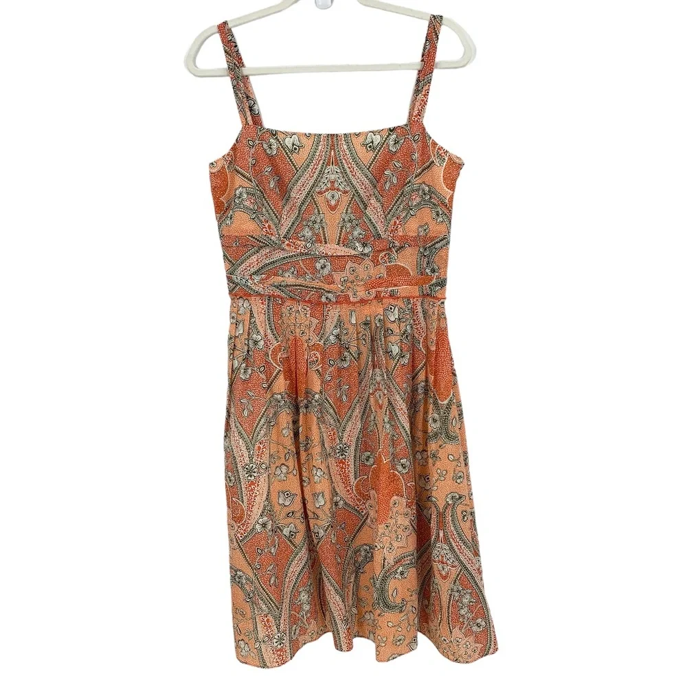 Ann Taylor Fit and Flare Pleated Sleeveless Cotton/Silk Midi Dress Sz 10 - Picture 3 of 16